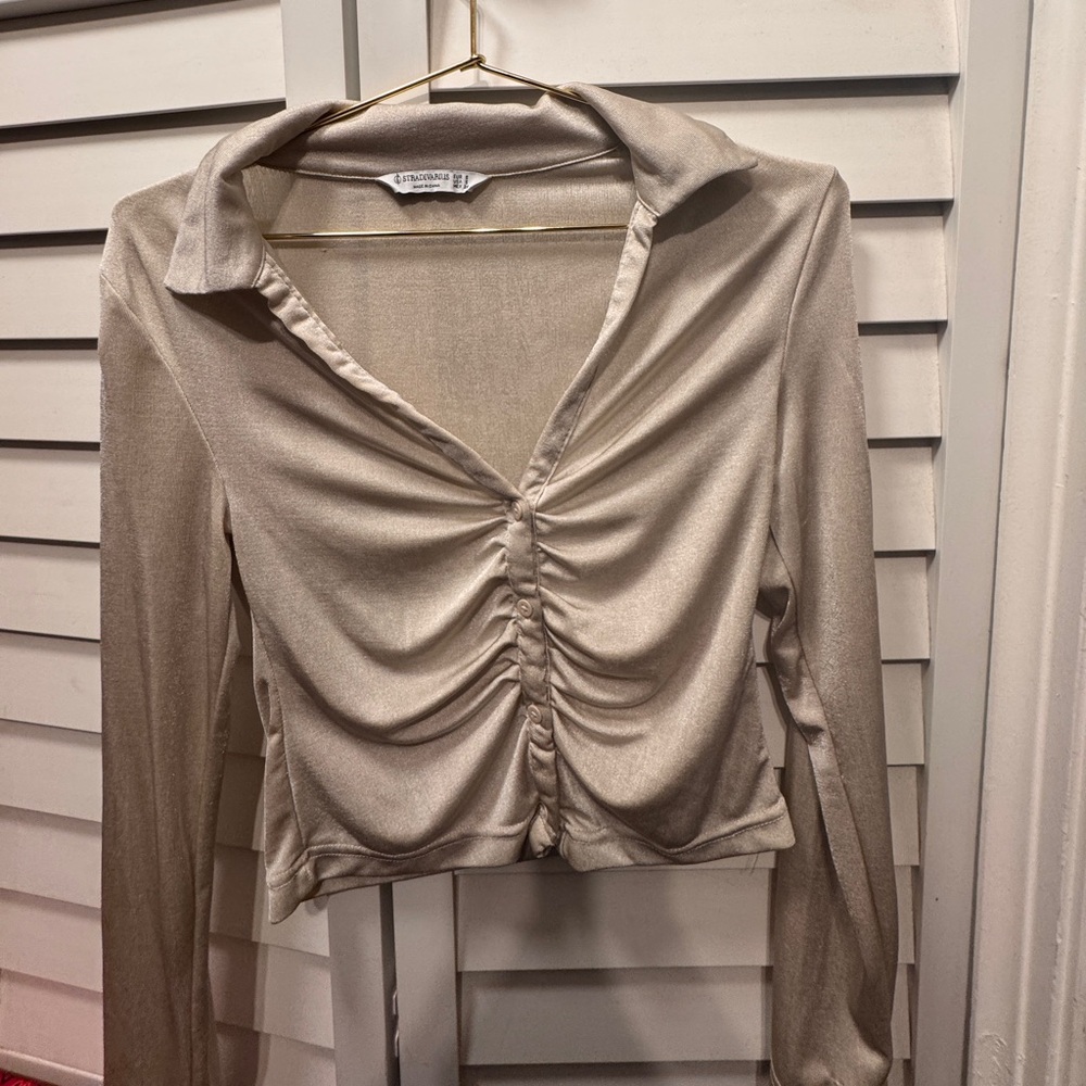 Stradivarius Beige Ruched Blouse
